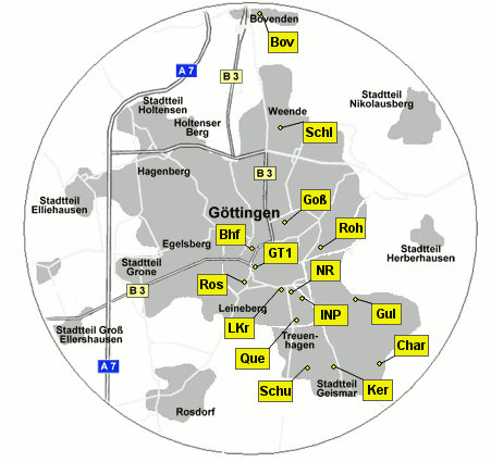 Aktuelle Standplaetze der Stadt-Teil-Auto-Wagen in Goettingen